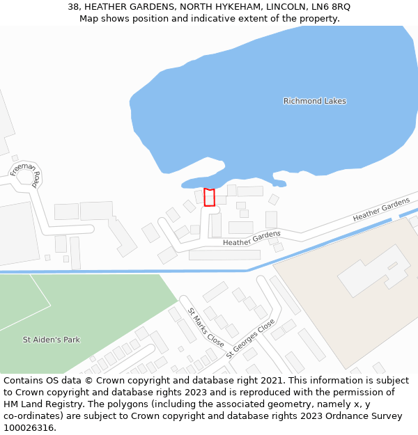 38, HEATHER GARDENS, NORTH HYKEHAM, LINCOLN, LN6 8RQ: Location map and indicative extent of plot