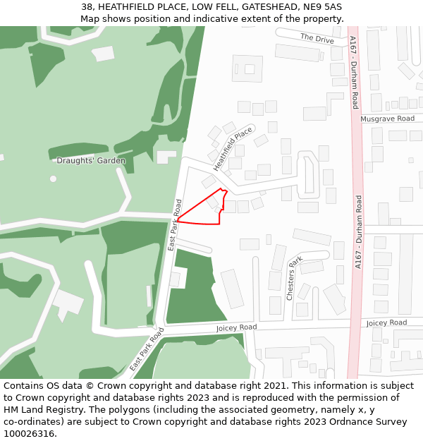 38, HEATHFIELD PLACE, LOW FELL, GATESHEAD, NE9 5AS: Location map and indicative extent of plot