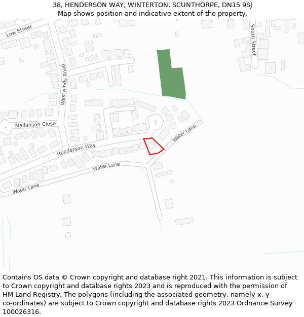 38, HENDERSON WAY, WINTERTON, SCUNTHORPE, DN15 9SJ: Location map and indicative extent of plot