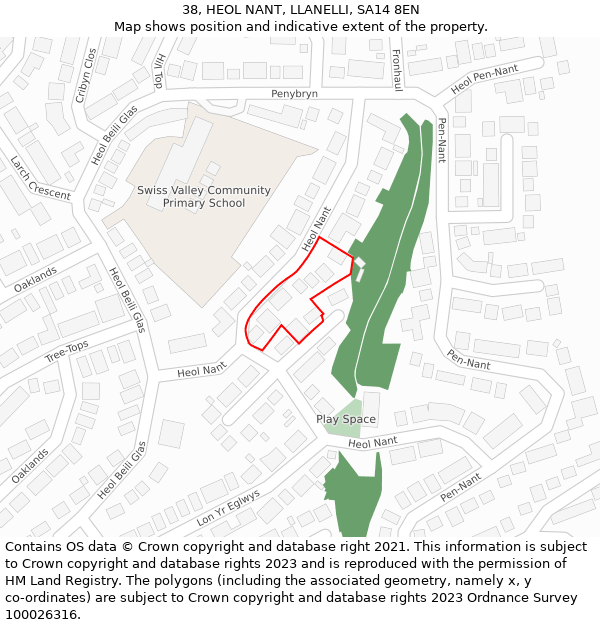 38, HEOL NANT, LLANELLI, SA14 8EN: Location map and indicative extent of plot