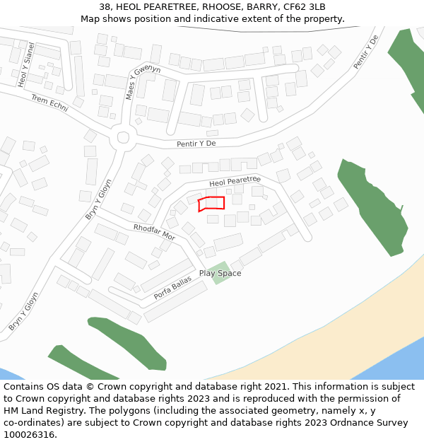 38, HEOL PEARETREE, RHOOSE, BARRY, CF62 3LB: Location map and indicative extent of plot