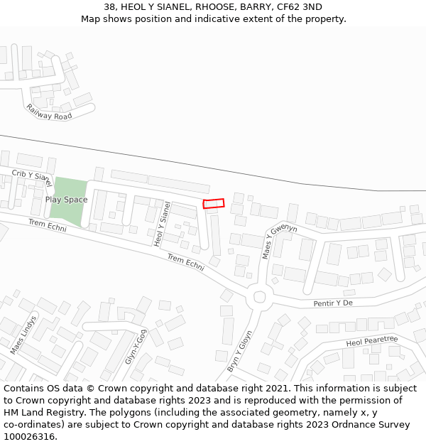 38, HEOL Y SIANEL, RHOOSE, BARRY, CF62 3ND: Location map and indicative extent of plot