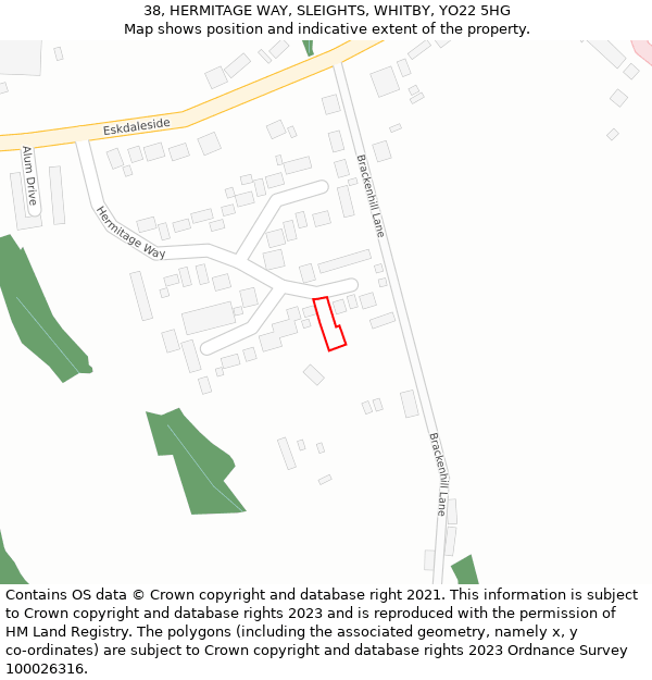 38, HERMITAGE WAY, SLEIGHTS, WHITBY, YO22 5HG: Location map and indicative extent of plot