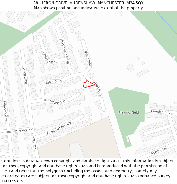 38, HERON DRIVE, AUDENSHAW, MANCHESTER, M34 5QX: Location map and indicative extent of plot