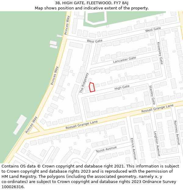 38, HIGH GATE, FLEETWOOD, FY7 8AJ: Location map and indicative extent of plot