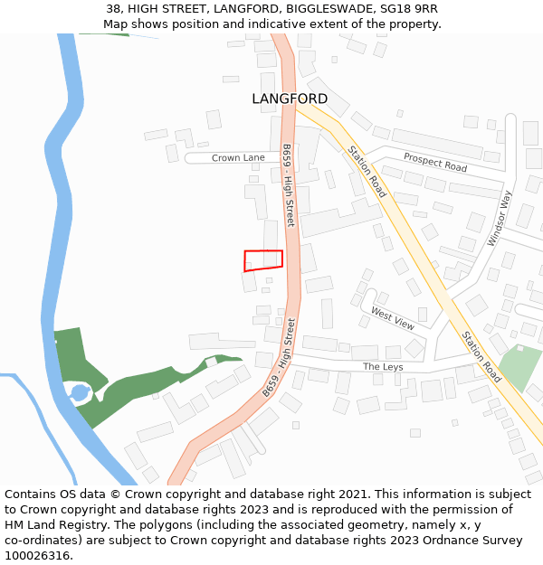 38, HIGH STREET, LANGFORD, BIGGLESWADE, SG18 9RR: Location map and indicative extent of plot