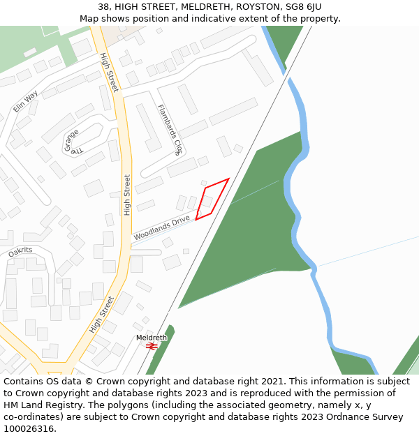 38, HIGH STREET, MELDRETH, ROYSTON, SG8 6JU: Location map and indicative extent of plot