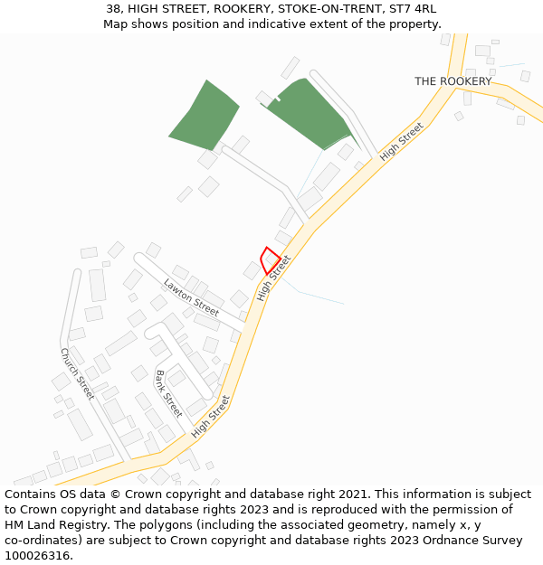 38, HIGH STREET, ROOKERY, STOKE-ON-TRENT, ST7 4RL: Location map and indicative extent of plot