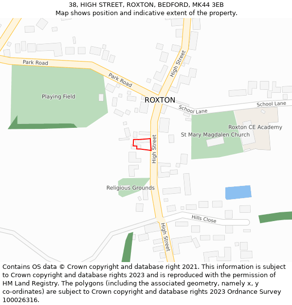 38, HIGH STREET, ROXTON, BEDFORD, MK44 3EB: Location map and indicative extent of plot
