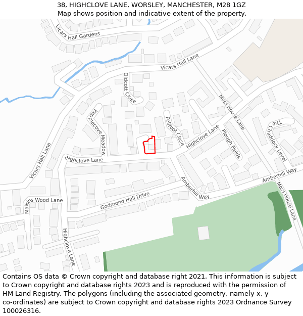 38, HIGHCLOVE LANE, WORSLEY, MANCHESTER, M28 1GZ: Location map and indicative extent of plot