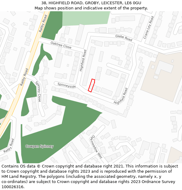 38, HIGHFIELD ROAD, GROBY, LEICESTER, LE6 0GU: Location map and indicative extent of plot