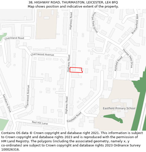 38, HIGHWAY ROAD, THURMASTON, LEICESTER, LE4 8FQ: Location map and indicative extent of plot