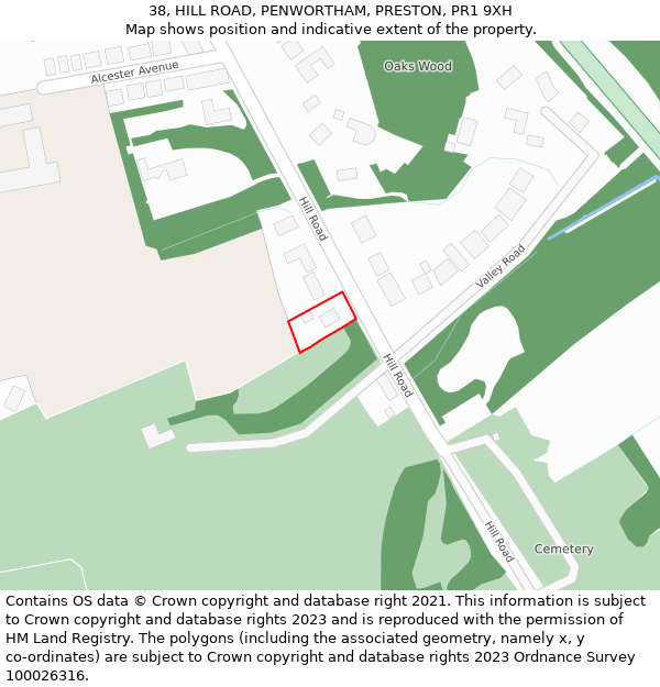 38, HILL ROAD, PENWORTHAM, PRESTON, PR1 9XH: Location map and indicative extent of plot