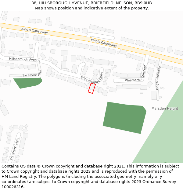 38, HILLSBOROUGH AVENUE, BRIERFIELD, NELSON, BB9 0HB: Location map and indicative extent of plot