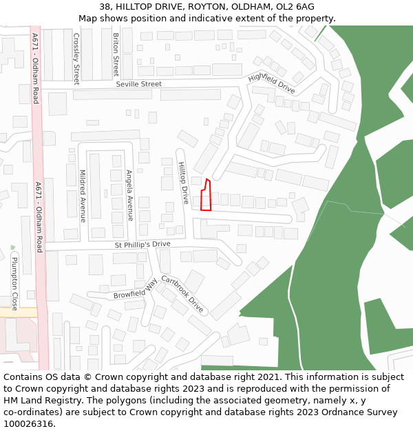 38, HILLTOP DRIVE, ROYTON, OLDHAM, OL2 6AG: Location map and indicative extent of plot