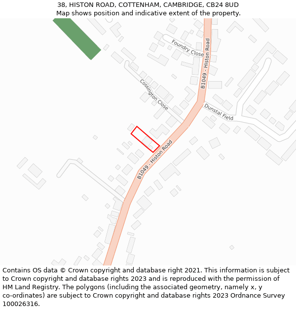 38, HISTON ROAD, COTTENHAM, CAMBRIDGE, CB24 8UD: Location map and indicative extent of plot