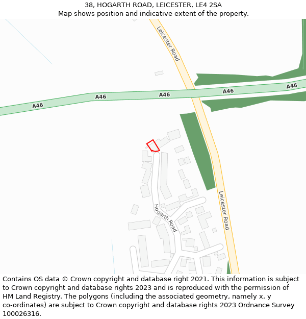 38, HOGARTH ROAD, LEICESTER, LE4 2SA: Location map and indicative extent of plot