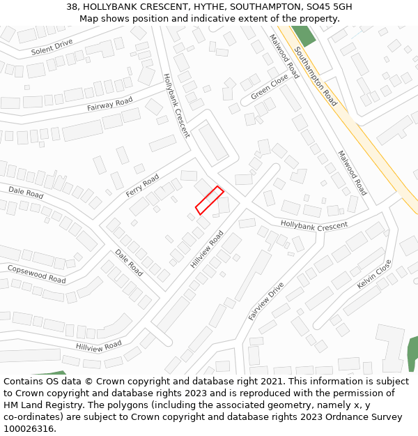 38, HOLLYBANK CRESCENT, HYTHE, SOUTHAMPTON, SO45 5GH: Location map and indicative extent of plot