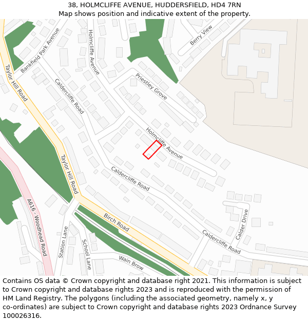 38, HOLMCLIFFE AVENUE, HUDDERSFIELD, HD4 7RN: Location map and indicative extent of plot