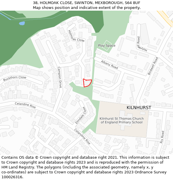 38, HOLMOAK CLOSE, SWINTON, MEXBOROUGH, S64 8UF: Location map and indicative extent of plot