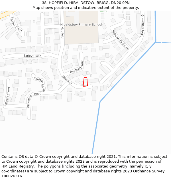 38, HOPFIELD, HIBALDSTOW, BRIGG, DN20 9PN: Location map and indicative extent of plot