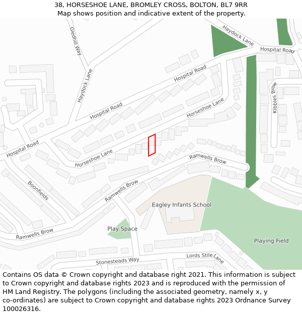 38, HORSESHOE LANE, BROMLEY CROSS, BOLTON, BL7 9RR: Location map and indicative extent of plot