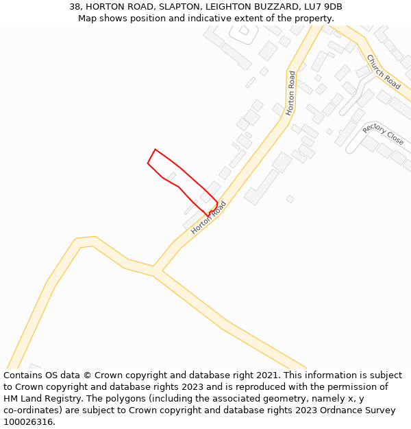38, HORTON ROAD, SLAPTON, LEIGHTON BUZZARD, LU7 9DB: Location map and indicative extent of plot