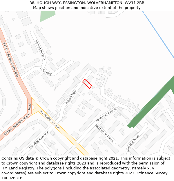 38, HOUGH WAY, ESSINGTON, WOLVERHAMPTON, WV11 2BR: Location map and indicative extent of plot