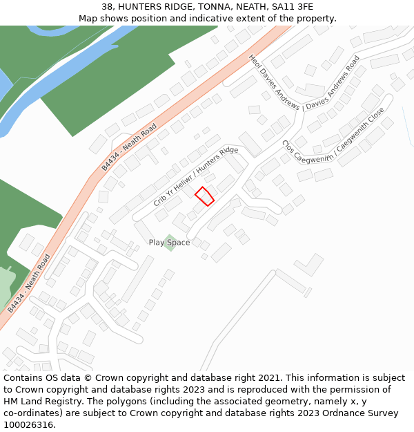 38, HUNTERS RIDGE, TONNA, NEATH, SA11 3FE: Location map and indicative extent of plot