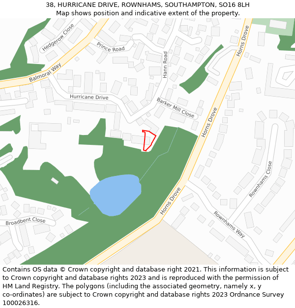 38, HURRICANE DRIVE, ROWNHAMS, SOUTHAMPTON, SO16 8LH: Location map and indicative extent of plot