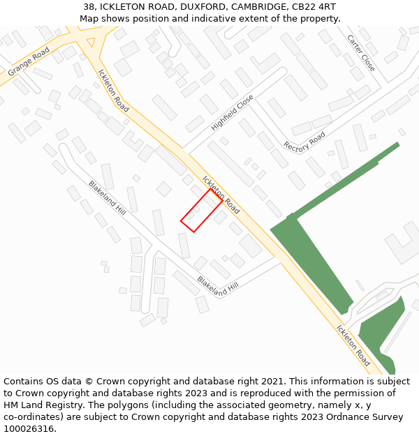 38, ICKLETON ROAD, DUXFORD, CAMBRIDGE, CB22 4RT: Location map and indicative extent of plot