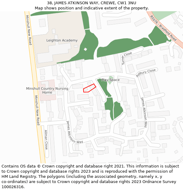 38, JAMES ATKINSON WAY, CREWE, CW1 3NU: Location map and indicative extent of plot