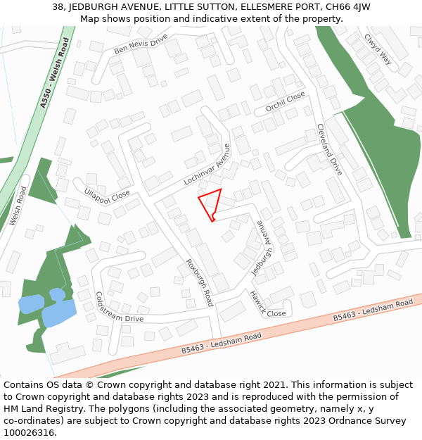 38, JEDBURGH AVENUE, LITTLE SUTTON, ELLESMERE PORT, CH66 4JW: Location map and indicative extent of plot