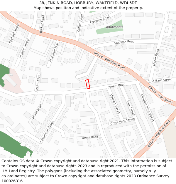 38, JENKIN ROAD, HORBURY, WAKEFIELD, WF4 6DT: Location map and indicative extent of plot