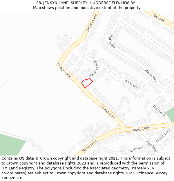 38, JENKYN LANE, SHEPLEY, HUDDERSFIELD, HD8 8AL: Location map and indicative extent of plot