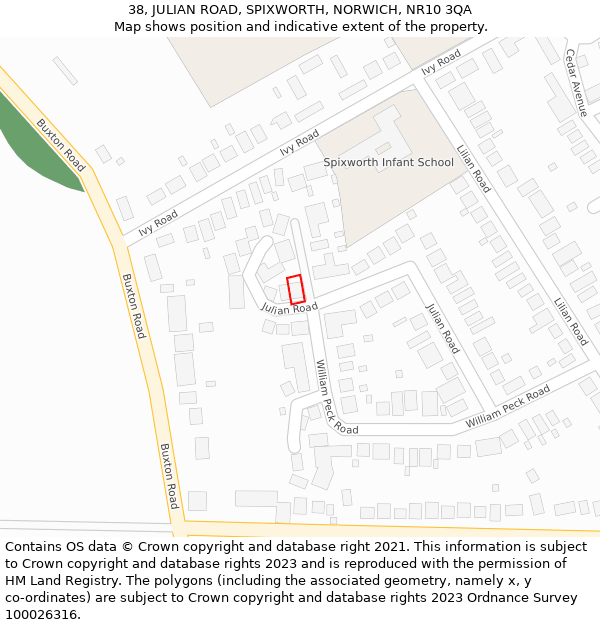 38, JULIAN ROAD, SPIXWORTH, NORWICH, NR10 3QA: Location map and indicative extent of plot