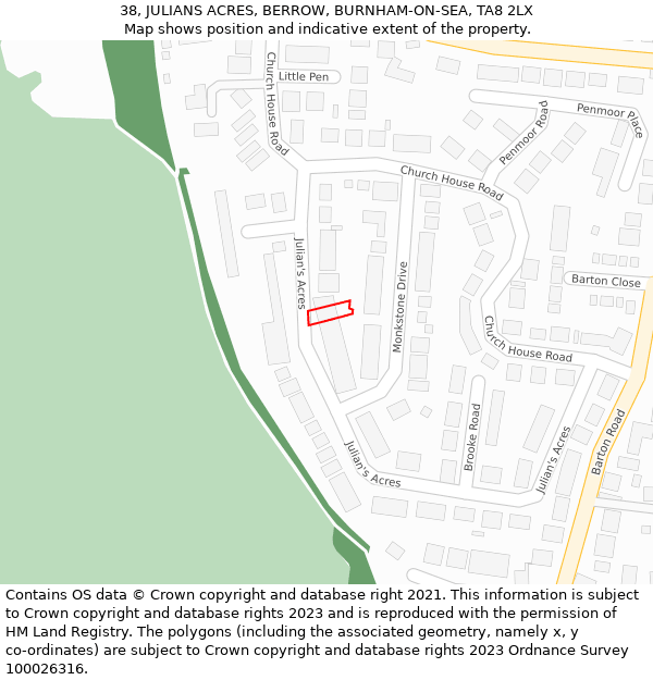 38, JULIANS ACRES, BERROW, BURNHAM-ON-SEA, TA8 2LX: Location map and indicative extent of plot