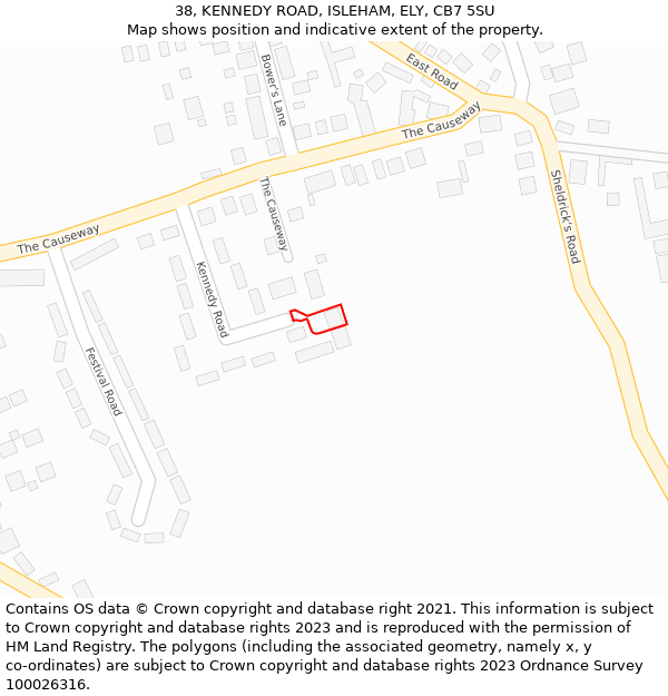 38, KENNEDY ROAD, ISLEHAM, ELY, CB7 5SU: Location map and indicative extent of plot