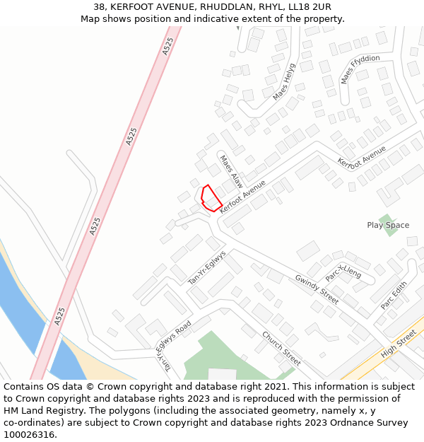 38, KERFOOT AVENUE, RHUDDLAN, RHYL, LL18 2UR: Location map and indicative extent of plot