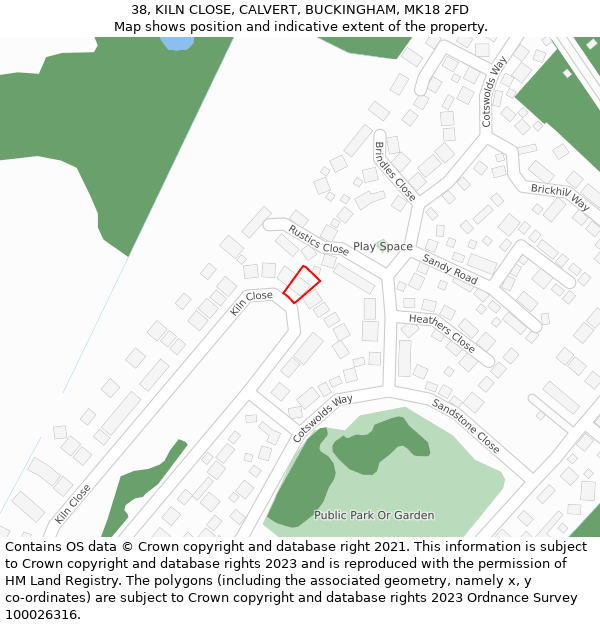 38, KILN CLOSE, CALVERT, BUCKINGHAM, MK18 2FD: Location map and indicative extent of plot