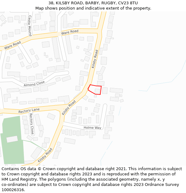 38, KILSBY ROAD, BARBY, RUGBY, CV23 8TU: Location map and indicative extent of plot