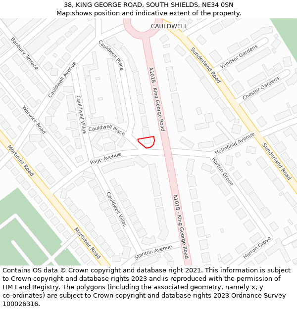 38, KING GEORGE ROAD, SOUTH SHIELDS, NE34 0SN: Location map and indicative extent of plot