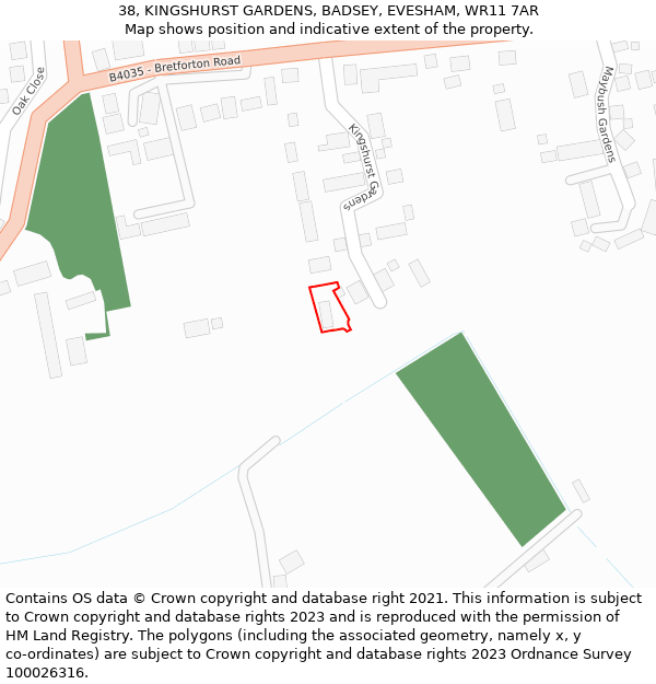 38, KINGSHURST GARDENS, BADSEY, EVESHAM, WR11 7AR: Location map and indicative extent of plot