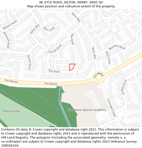 38, KYLE ROAD, HILTON, DERBY, DE65 5JY: Location map and indicative extent of plot
