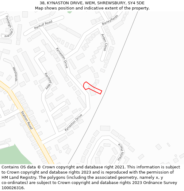 38, KYNASTON DRIVE, WEM, SHREWSBURY, SY4 5DE: Location map and indicative extent of plot