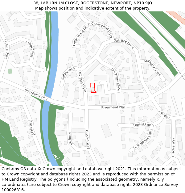 38, LABURNUM CLOSE, ROGERSTONE, NEWPORT, NP10 9JQ: Location map and indicative extent of plot