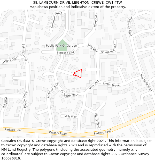 38, LAMBOURN DRIVE, LEIGHTON, CREWE, CW1 4TW: Location map and indicative extent of plot