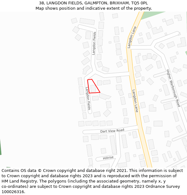 38, LANGDON FIELDS, GALMPTON, BRIXHAM, TQ5 0PL: Location map and indicative extent of plot