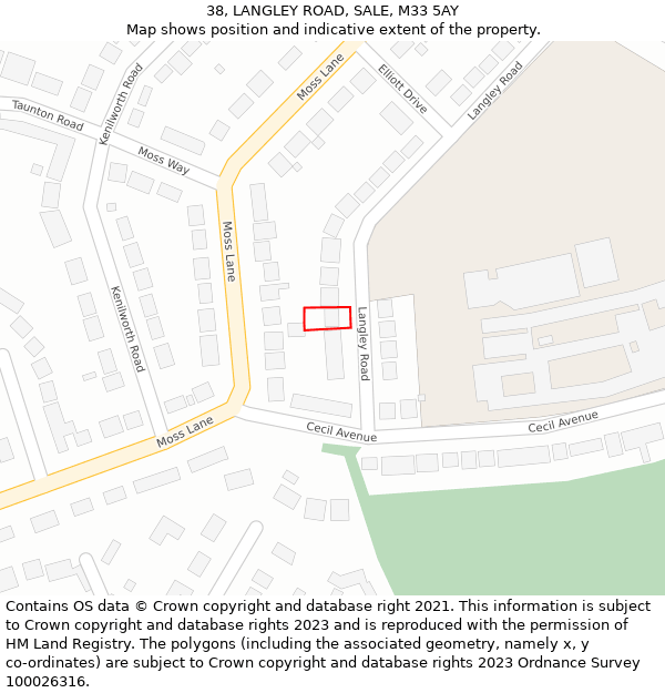 38, LANGLEY ROAD, SALE, M33 5AY: Location map and indicative extent of plot