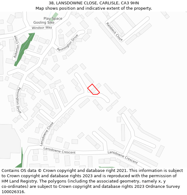38, LANSDOWNE CLOSE, CARLISLE, CA3 9HN: Location map and indicative extent of plot